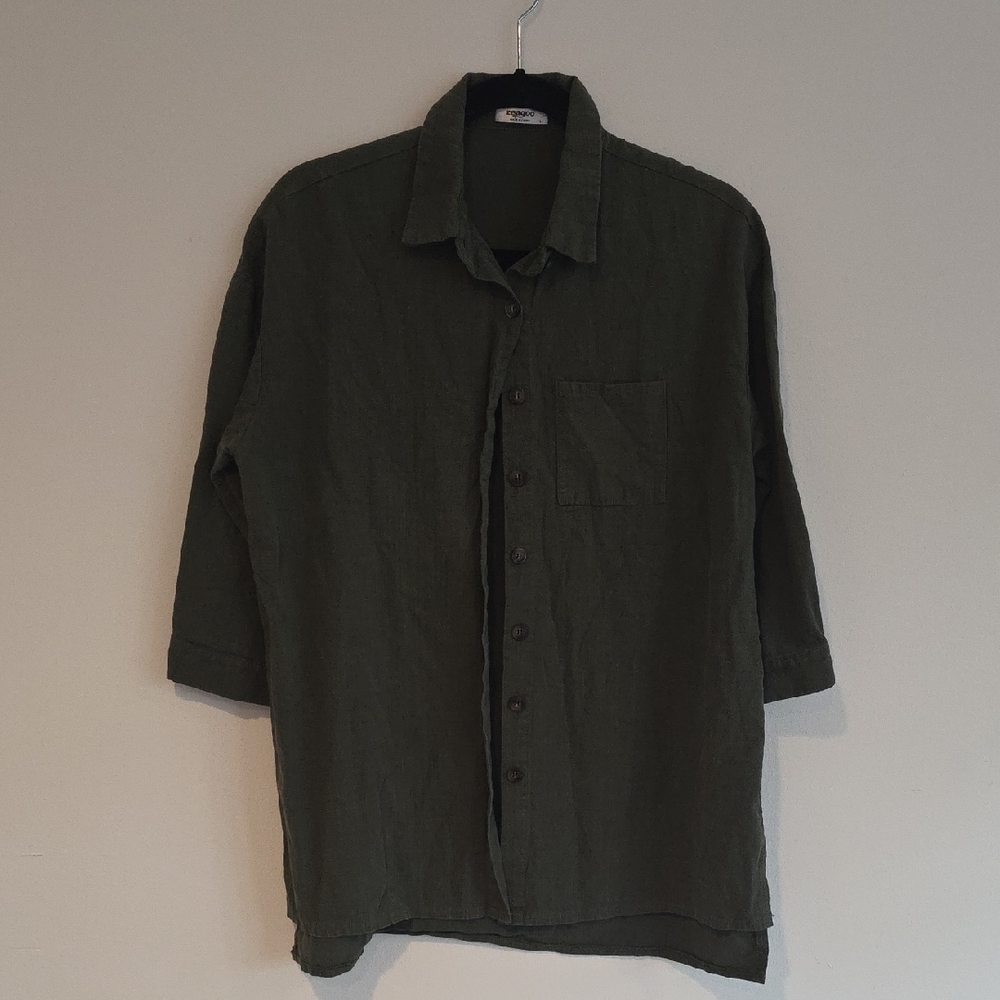 Zeagoo Olive Button-Up Shirt Jacket